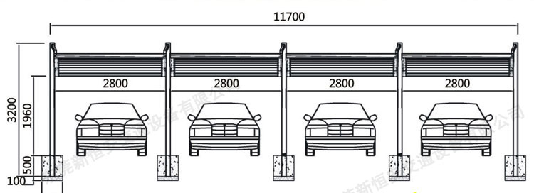 XHA-101铝合金车棚优卓系列双立柱单车位联排